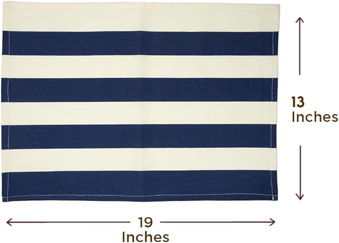 Folkulture Placemats Set of 4 (13 x 18) | 100% Cotton,Cute, Heat Resistant,Machine Washable Striped Place Mats | Blue & White Rectangular Cloth Table Placemats or Dining Table Mats for Dinner Party