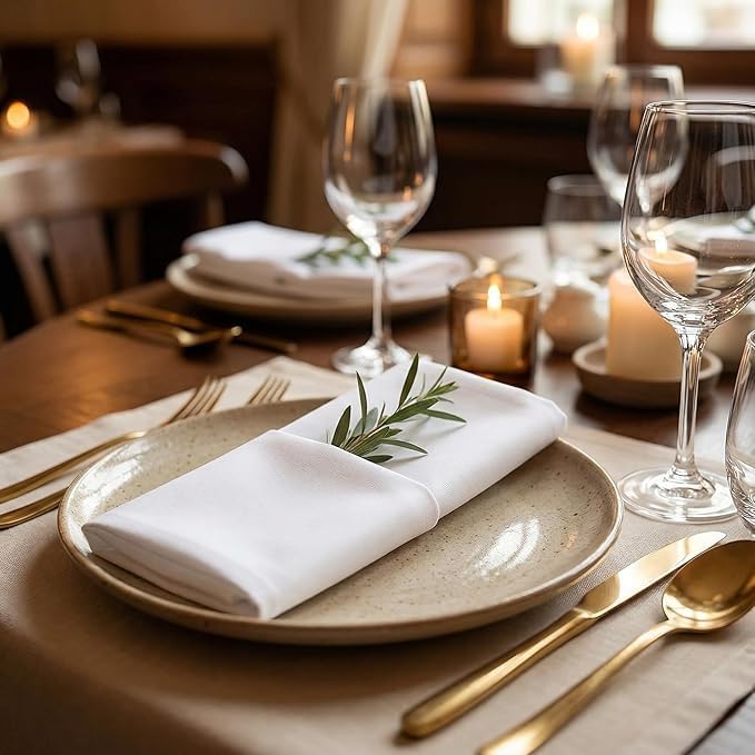 Urban Villa Cloth Napkins Hemstitch Solid White 100% Cotton Absorbent Dinner Napkins (Set of 6) 20x20 Inches Soft Durable Washable Reusable Ideal for Everyday Use Wedding Parties Cloth Dinner Napkins