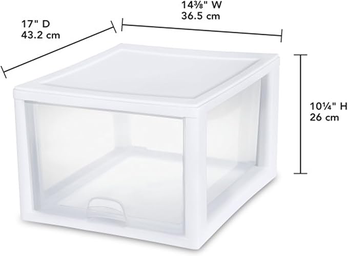 Sterilite 12-Pack 27 Quart Stacking Drawer, Clear Storage Closet Organizer, White Frame - Stackable Modular Plastic Drawers for Clothes, Accessories, Craft Supplies, Shoes or Linens