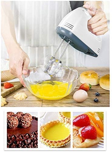 7 Speed HandMixer Electric Handheld,Portable Kitchen Mixer with Easy Button and 5 Attachments(2Dough Hooks,1Whisk,2Beaters) Food Blender Whisk Dough Hooks for Cookies,Cakes, Dough, Batters,&More