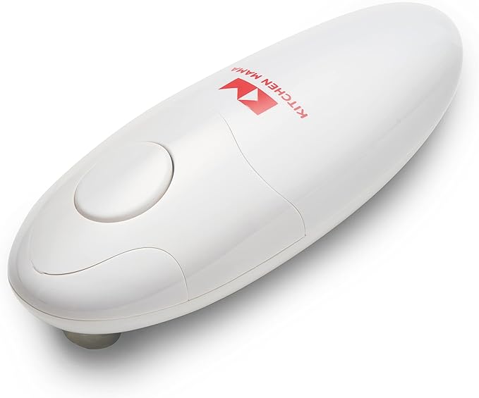Kitchen Mama Auto Electric Can Opener: Open Your Cans with A Simple Press of Button - Automatic, Hands Free, Smooth Edge, Food-Safe, Battery Operated, YES YOU CAN (White)