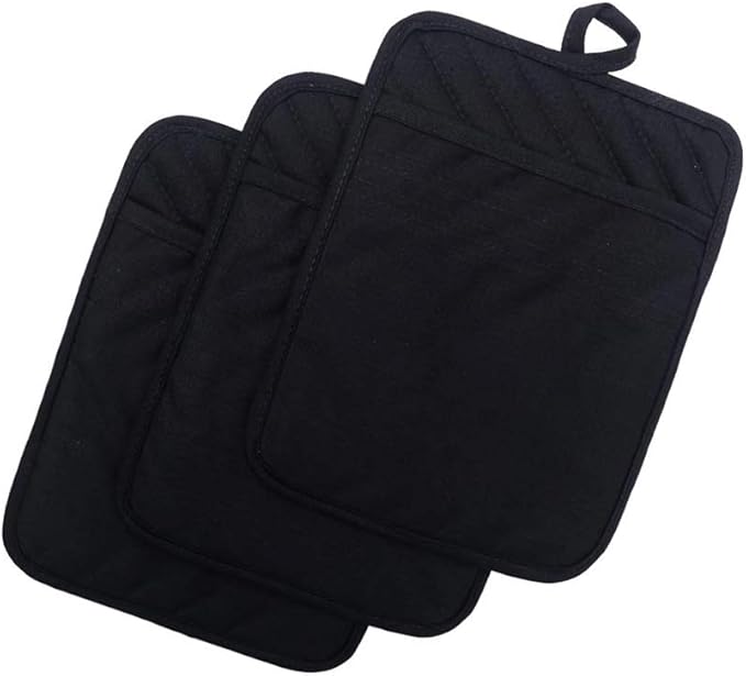 nyi Pot Holders for Kitchen Heat Resistant, Cotton Hot Pads for Kitchen Counter Table, Black Pot Holders with Pocket
