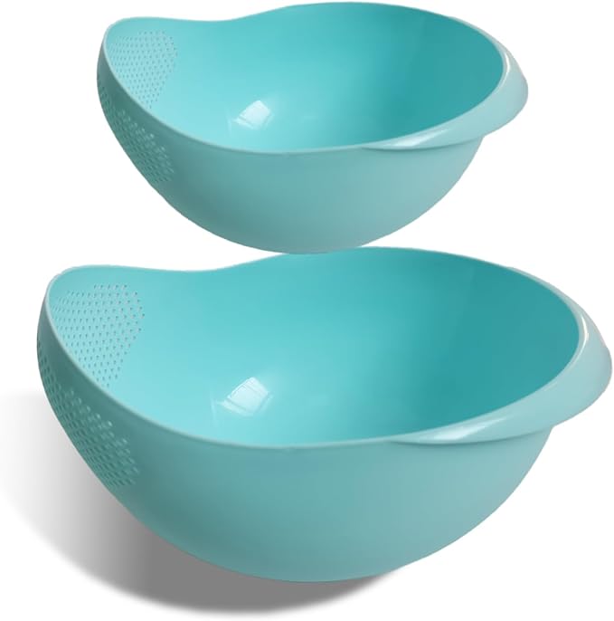 2-in-1 Rice Colander, Vegetable and Fruit Cleaning Filter Basket, 2Piece Sturdy and Easy-To-Use Food Grade Kitchen Tool Accessories (blue, large+small)