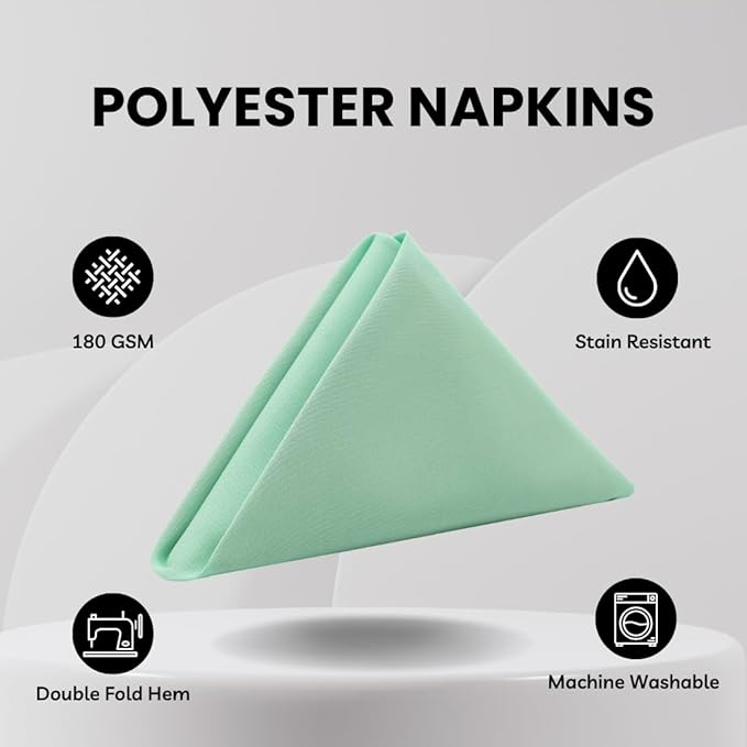 Your Chair Covers Cloth Polyester Napkins, 20 x 20 Inch, Washable Dinner Fabric Linen Napkins with Hemmed Edges for Restaurant, Wedding and Holiday Pack of 10 (Mint)