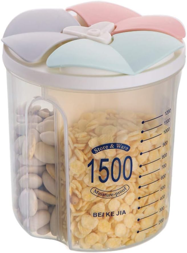 Airtight Kitchen Food Storage Container, Leak-Proof BPA Free Plastic Plastic Dry Cereal Dispensers Containers with Durable Lids for Flour, Sugar, Rice (1500ml-3 Grid)