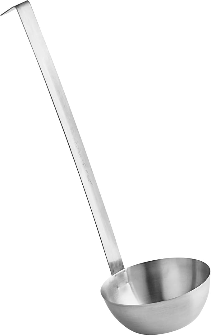 Stainless Steel Ladle, 16 oz – Heavy-Duty 2-Piece Construction, Long Handle, Hooked Design for Easy Storage – Perfect for Soup, Stew, Chili, Sauce, and Commercial Kitchens (1, 16 Oz)