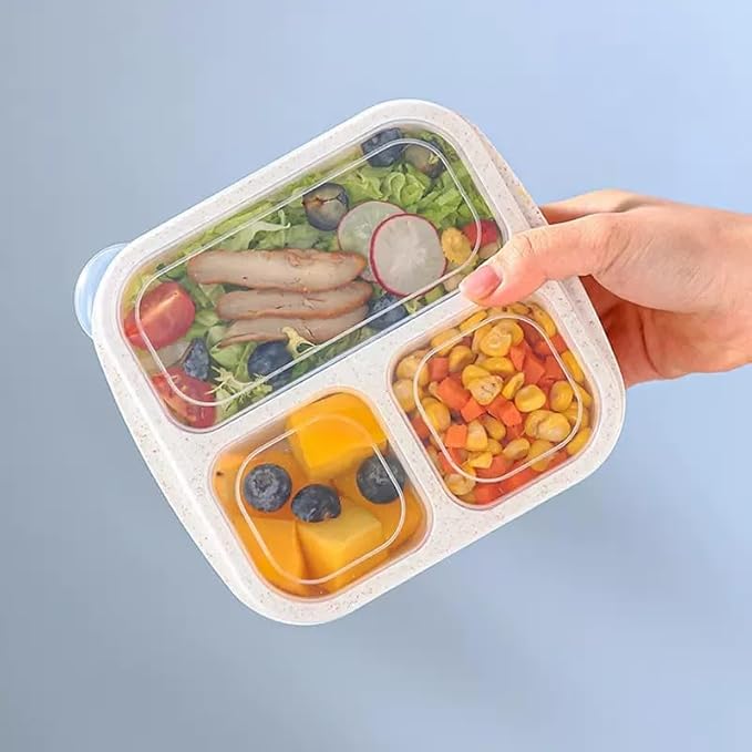 Emptycolor 3 Pack 3 Compartment Lunch Snack Containers with Lids, Meal Prep Bento Snack Boxes, BPA Free, Reusable Food Storage Lunchable Containers for People Work Travel