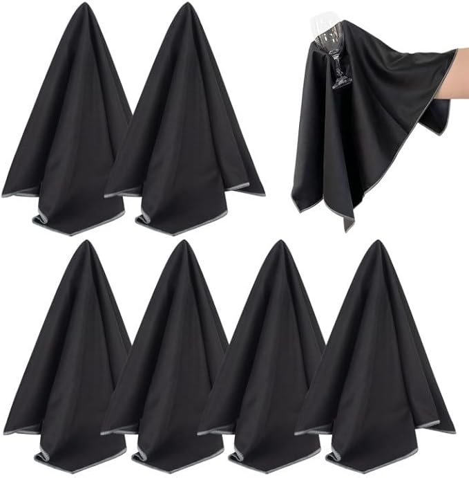 SINLAND Microfiber Glass Polishing Cloths Large Size Thick Lintless Drying Towels for Wine Glasses Stemware Dishes Stainless Appliances 20 Inch X 25 Inch Pack of 6 Black
