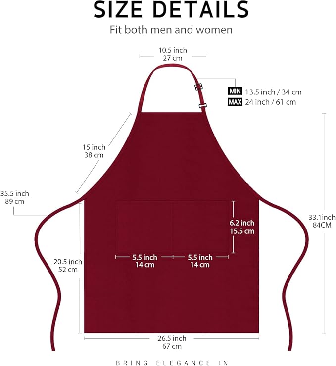 Syntus Apron for Men Women, Adjustable Cooking Kitchen Chef Aprons with 2 Pockets, Cotton/Polycotton/Polyester