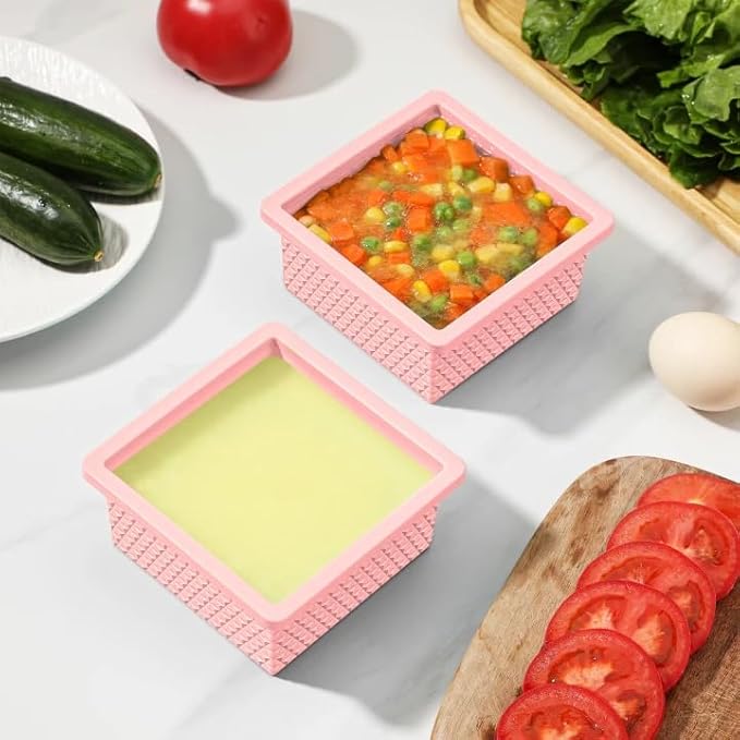 Silicone Freezer Molds for Soup Cube - 2-Cup Freezer Storage Container Tray with Lid,4 Pack Stackable Ice Cube Trays for Portion Control,Food Storage Meal Prep,Oven & Dishwasher Safe
