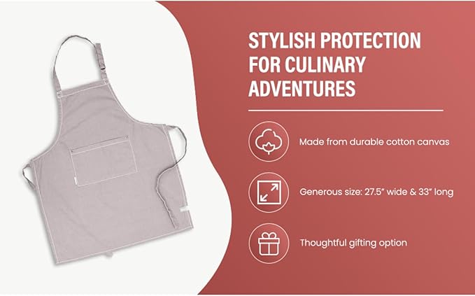 AMOUR INFINI Cotton Solid Aprons for Women with Pocket, Adjustable Strap and Waist Ties Washed Chef Aprons for Cooking, Baking and Gardening (27.5x33 Inches - Beige)