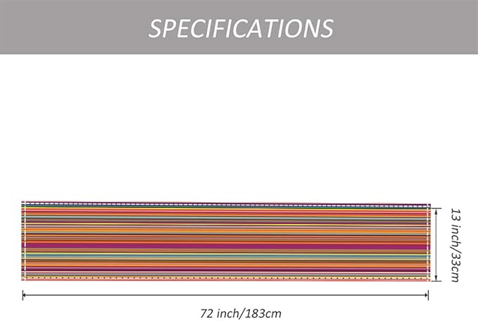 Niviy Bright Colorful Striped Table Runner, 12x72 Inch Mexican Rainbow Colored Geometric Pattern Table Runners for Holiday Party Kitchen Dining Room Decoration