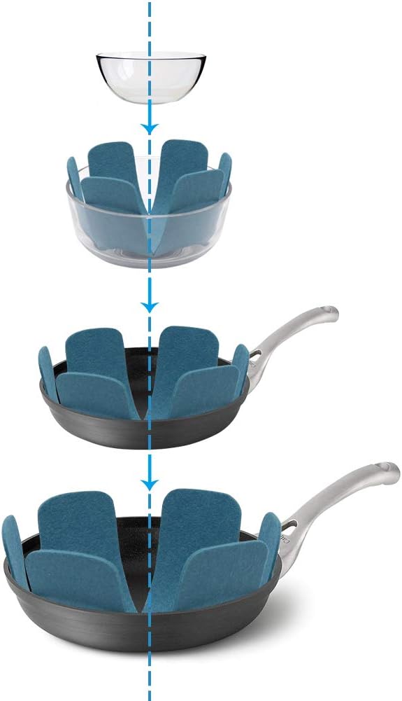 Pan Pot Protectors, Larger & Thicker Pan Protector Pads, 3 Different Sizes, 12 Pcs Pot Seperator Pads for Protecting and Stacking Your Cookware(Cyan)