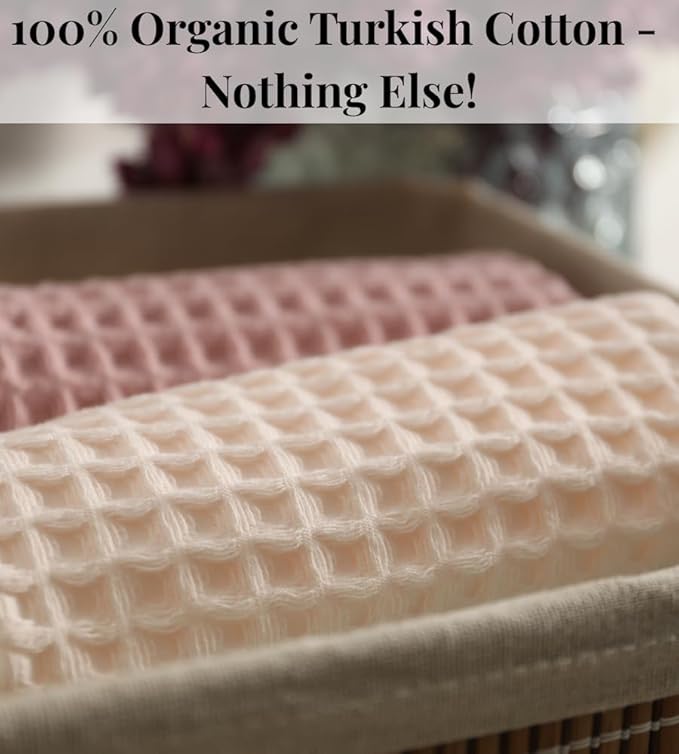 DEMMEX Organic Cotton Waffle Weave Turkish Bath Towel - Ultra Soft Lightweight Quick Dry, Oeko-Tex Certified, 100% Turkish Cotton (Powder Pink, Large (60x30))