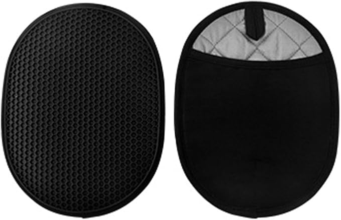 Silicone Pot Holder Set of 2 with Pocket, Heat Resistant Oven Mitts and Non-Slip Ribbed Kitchen Hot Pads for Cooking and Baking - Extra Large Size 9.8 x 7.5 inches, Quilted Lining (Black)
