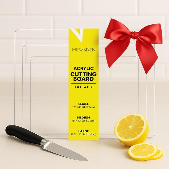 Set of 3 Acrylic Cutting Board with Counter Lip, Clear Cutting Board Set for Countertop Protector, Non-Slip Dough Mat, Minimalist Kitchen Decor, House Warming Gifts New Home(16.5"x12"/15"x10"/12"x8")