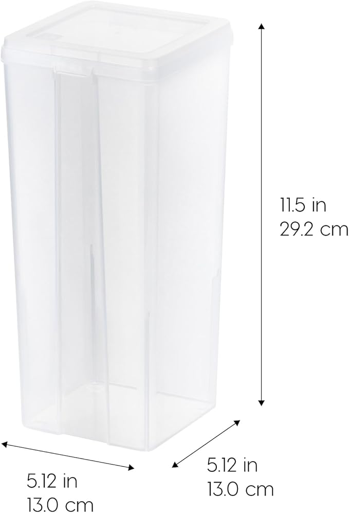 IRIS USA Vertical Plastic Flip Top Storage Containers Bins with Lids for Pantry, Home, Office, Organization, Large, Stackable Hinged Organizer with Latches, Clear, 6 Pack