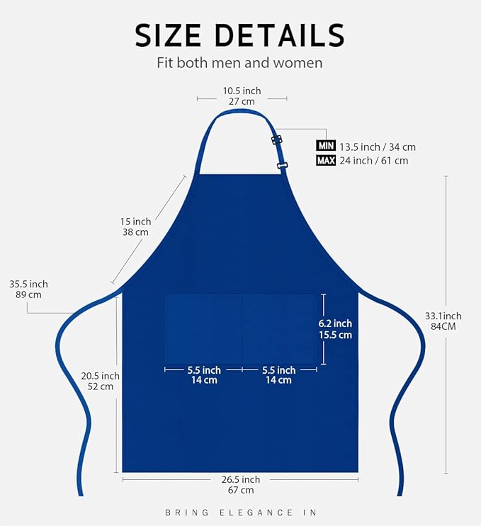 Syntus Apron for Men Women, Adjustable Cooking Kitchen Chef Aprons with 2 Pockets, Cotton/Polycotton/Polyester