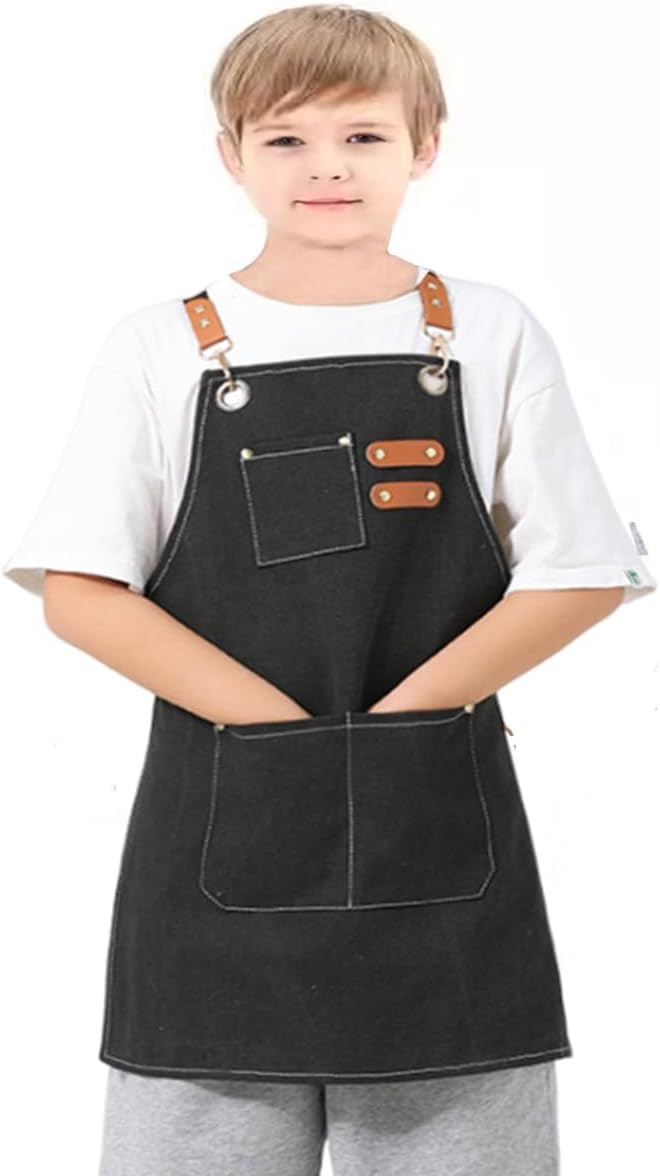 Kids Aprons AdjustableTool Waterproof For Cooking Painting Gardener Canvas Apron For 6-12 Girls And Boys