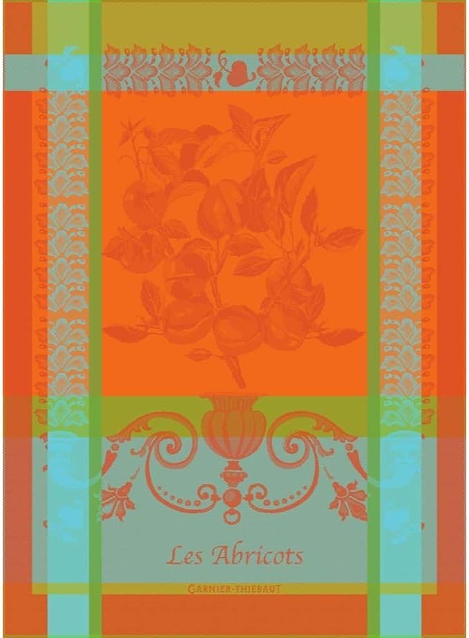 Garnier Thiebaut Les Abricots Orange (Orange Apricots) French Kitchen Towel 22"x30", Cotton, Jacquard