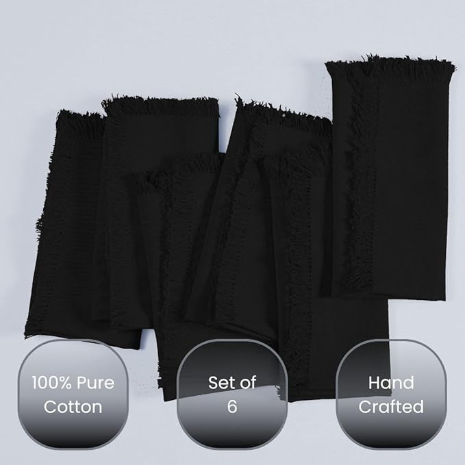 Cloth Dinner Napkins 100% Cotton Set of 6 - Soft Durable Reusable Napkins - Perfect for Dining Weddings Parties Holidays Christmas and Everyday Use - Large 20x20 Inch Cloth Napkins Black