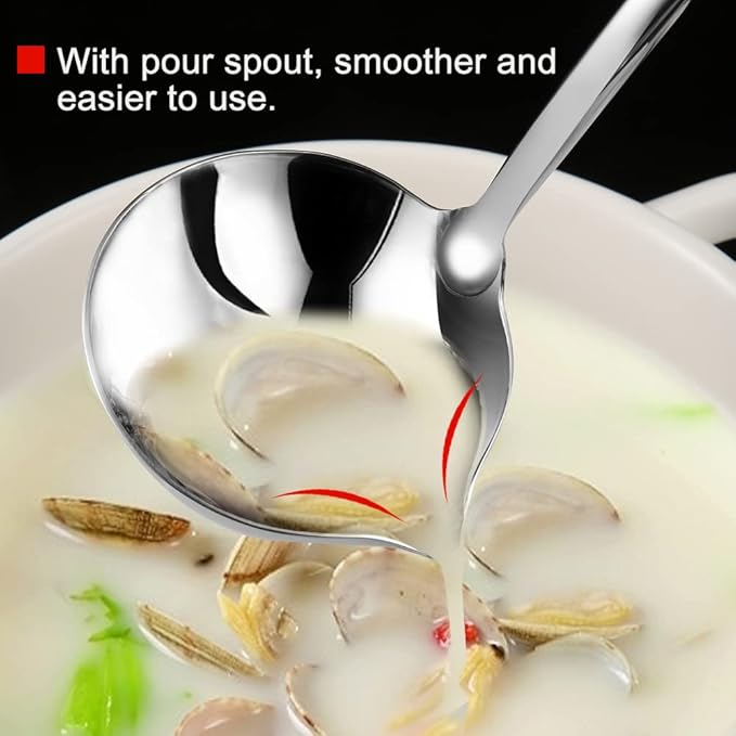 Kitchen Soup Ladle 304 Stainless Steel Punch Metal Luminous Ladell Spoons With Pour Spout Gravy Ladles for Serving,Cooking,Canning,11.8 inch