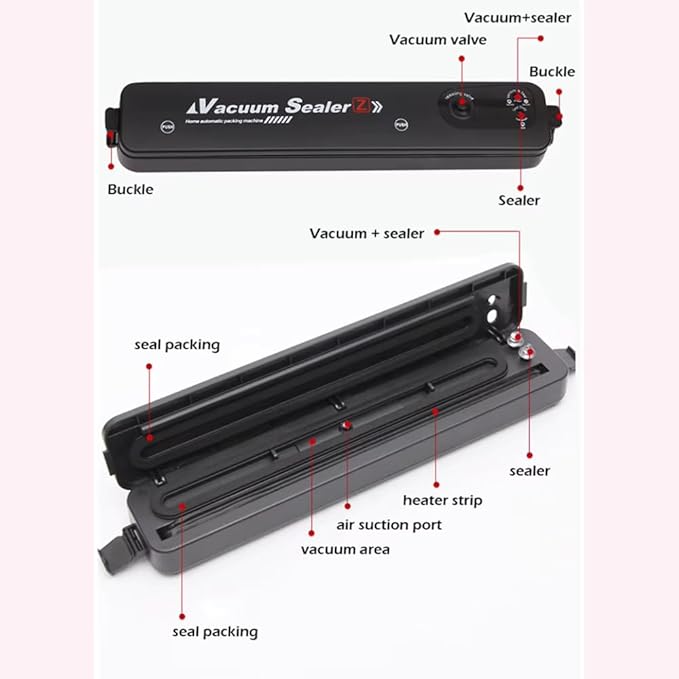 Powerful Food Vacuum Sealer Machine – Compact Design, Automatic Operation, Ultra Quiet & Fast 15 Sec Seal, r, Includes 10 Vacuum Bags – Black Food Sealing System for All Types