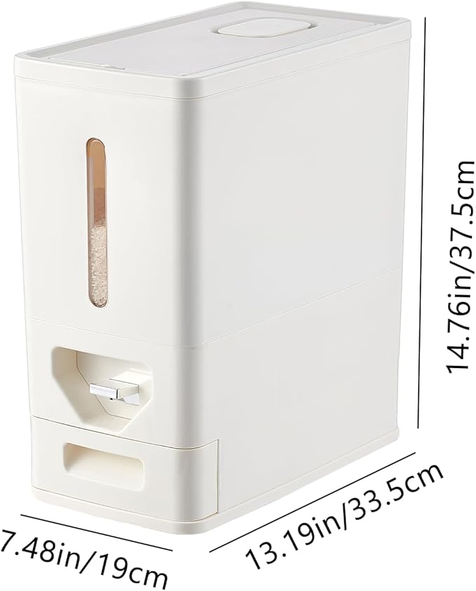 Rice Dispenser 22 Lbs (10kg), Dry Food Storage Container Sealed Moisture-Proof with Built-in Drawer for Kitchen Pantry Household, BPA-Free
