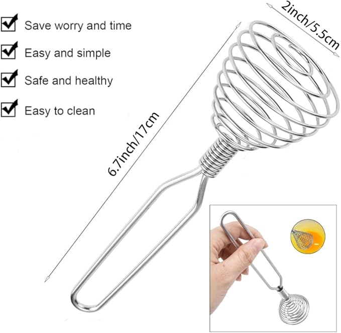 Stainless Steel Spring Coil Whisk 1 Pack, Wire Whip Egg Beater, Kitchen Cookware Hand Mixer For Cooking, Mixing, Blending, Beating, Stirring, 6.7 Inch