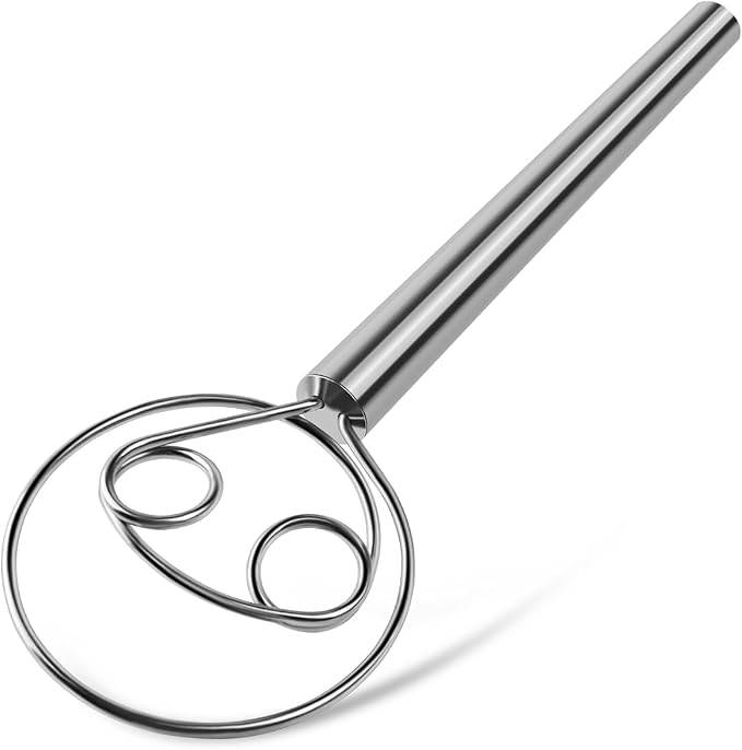 TEEVEA Danish Dough Whisk Stainless Steel for Sourdough Pizza and Bread Baking