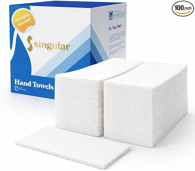 AH AMERICAN HOMESTEAD Disposable Napkins – Premium Guest Towel Napkins, Soft Paper Guest Towels for Bathroom, Disposable Hand Towels for Kitchen & Entertaining, White 12 x 17 (100 Count-Smooth)