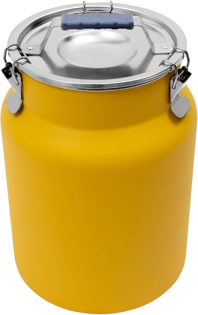 12L/3.17Gal Stainless Steel Airtight Canister Yellow Round Food Storage Canisters with Airtight Lid&Locking Clamp Rice Cereal Grain Canisters Container Bucket for Rice Milk Jug Coffee Bean Storage
