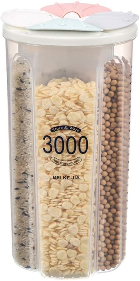Airtight Kitchen Food Storage Container, Leak-Proof BPA Free Plastic Plastic Dry Cereal Dispensers Containers with Durable Lids for Flour, Sugar, Rice (3000ml 4 Color-4 Grid)