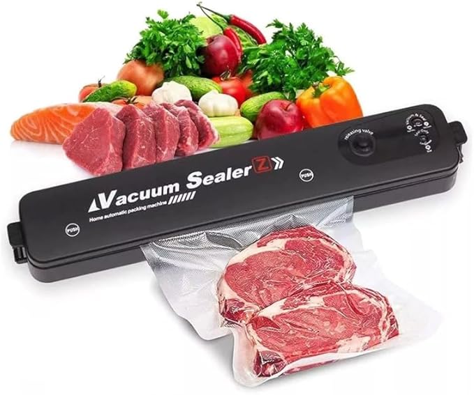 Powerful Food Vacuum Sealer Machine – Compact Design, Automatic Operation, Ultra Quiet & Fast 15 Sec Seal, r, Includes 10 Vacuum Bags – Black Food Sealing System for All Types