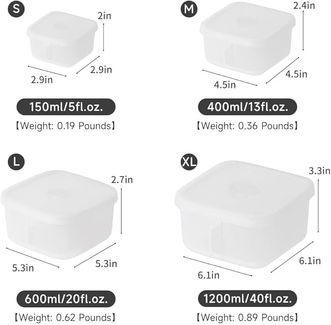 OTB Set of 4 Reusable Silicone Containers Clear, Nesting Leak-free Silicone Food Storage Boxes, BPA Free, Airtight, Dishwasher and Freezer Safe (Clear XL+L+M+S)