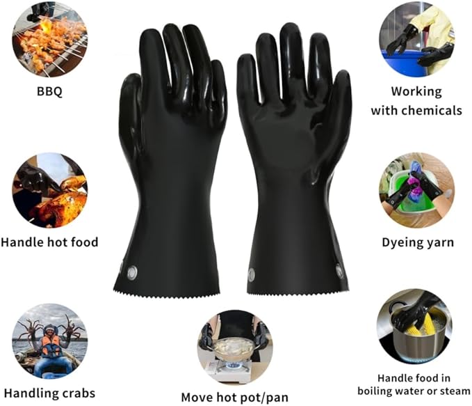 Insulated BBQ Gloves - Heat Resistant, No Stiff for Grill/Cooking/Pit, Grilling & Meat Gloves, Smoker Accessories