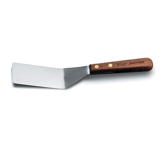 Dexter Russell S242 19670 Traditional 4" x 2" Turner, Stainless Steel Offset Blade Spatula with Natural Rosewood Handle, Compact Grill Turner for Cooking and Serving, Professional Kitchen Tool