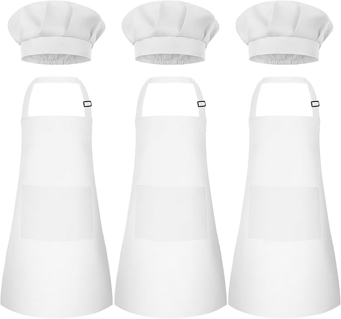 Kids Apron and Chef Hat Set Children Apron Adjustable with 2 Pockets Children Chef Painting for Cooking Baking