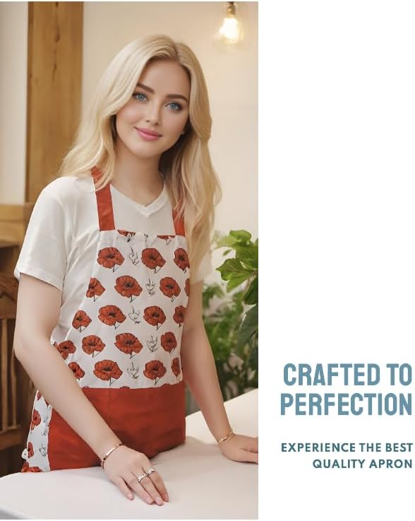 Vintage Floral Apron for Women with Functional Pockets Adjustable Neck Strap for Cooking Baking Mother's Gift