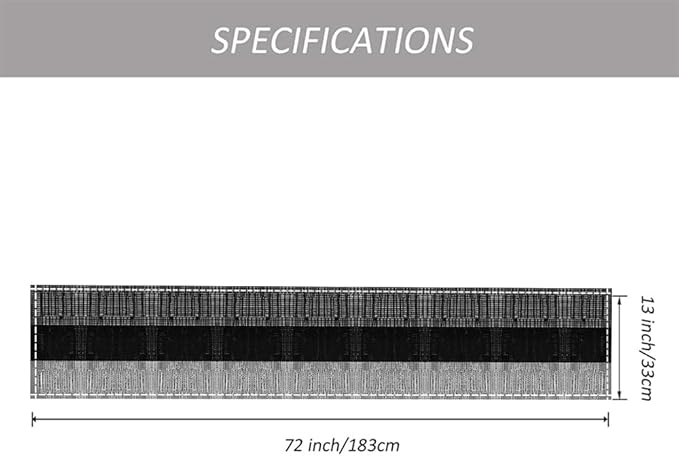 Niviy Black Grey Boho Table Runner, 12x72 Inch Washable Easy to Clean Farmhouse Indoor Outdoor Table Runner for Holiday Party Kitchen Dining Room Decoration