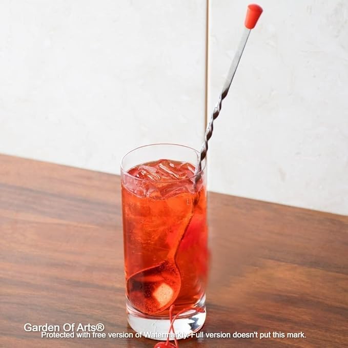 Stainless Steel Bar Tool | Bar Accessories | 11 inches Curvy Design with red or Multi Colour knob bar Cocktail Spoon | Bar Spoon | Long Spoon | Cocktail Mixer | Set of 2 Pieces
