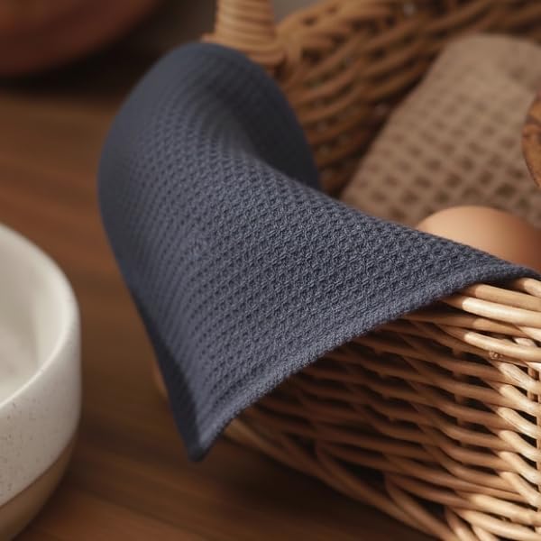 PurpleEssences Dish Cloths and Dish Rags - 6 Pack Waffle Weave Solid Kitchen Dish Wash Cloths, 100% Cotton, 12x12 Inches, Ultra Soft Absorbent Quick Drying - Spring Easter Summer - Dark Grey