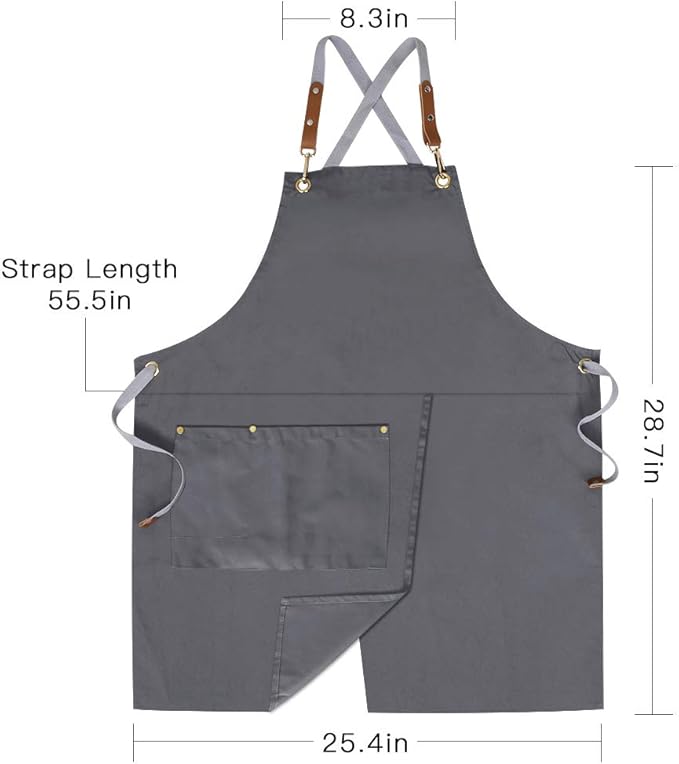 Mignongirl Crossback Apron with Pockets x2,Split Apron with Adjustable Straps,M-XXL