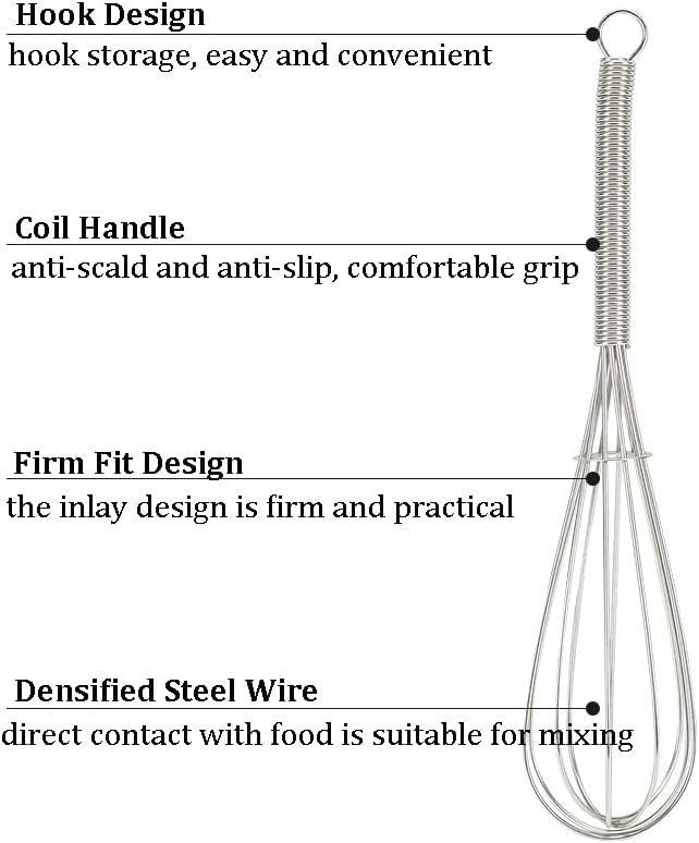 Stainless Steel Mini Whisk Set of 2, Small Wire Hand Whisks, Kitchen Cookware for Cooking, Whisking, Blending, Beating, 5/7/8/10 inch