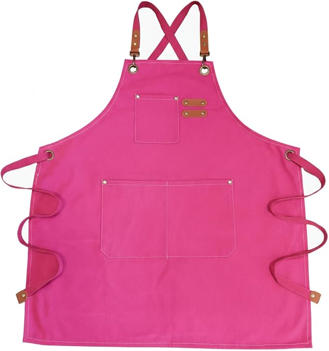Chef Apron with Large Pockets for Women Men, Cotton Canvas Cross Back Water Repellent Adjustable Work Apron