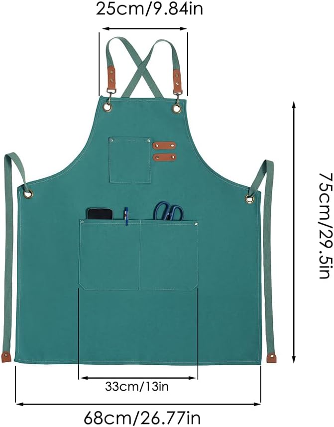 Chef Apron for Women Men with Pockets, Cotton Canvas Cross Back Adjustable Gardening Apron