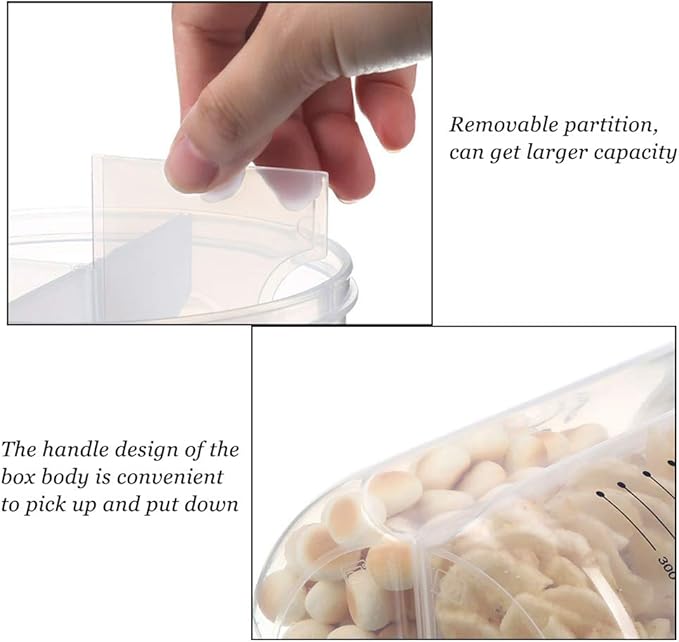 Airtight Kitchen Food Storage Container, Leak-Proof BPA Free Plastic Plastic Dry Cereal Dispensers Containers with Durable Lids for Flour, Sugar, Rice (1500ml-3 Grid)