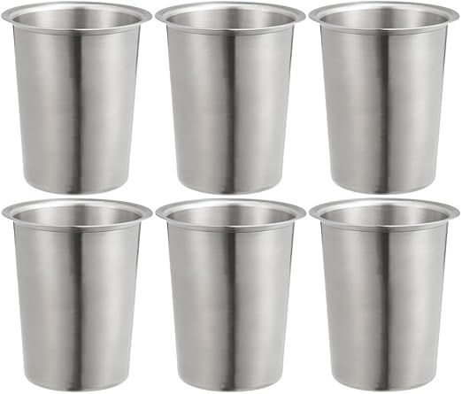 OCS Parts Pro Series Set of Six Stainless Steel Utensil Organizer Cups | 5 Inch Cups for Flatware, Kitchen Utensils, Silverware, Straws, Pens and Pencils
