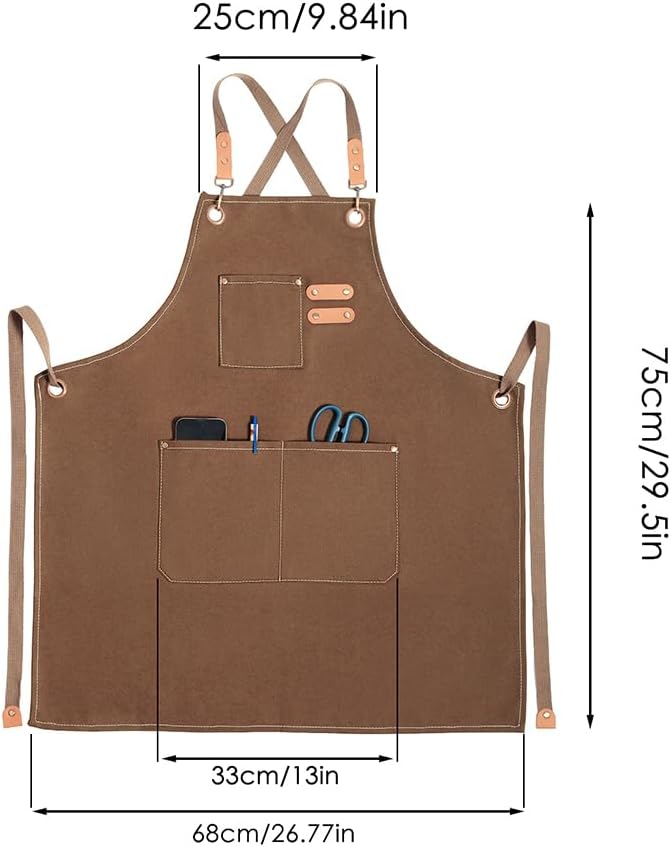 Chef Apron for Women Men with Pockets, Cotton Canvas Cross Back Adjustable Gardening Apron