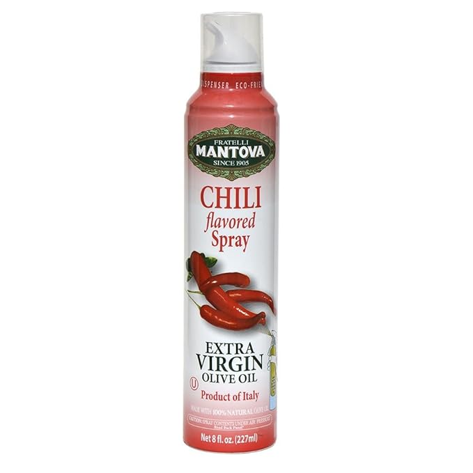 Mantova Extra Virgin Olive Oil Spray Chili Flavored 8 oz. Spray Bottle - Manage Oil Amount - Great For Salads & Cooking